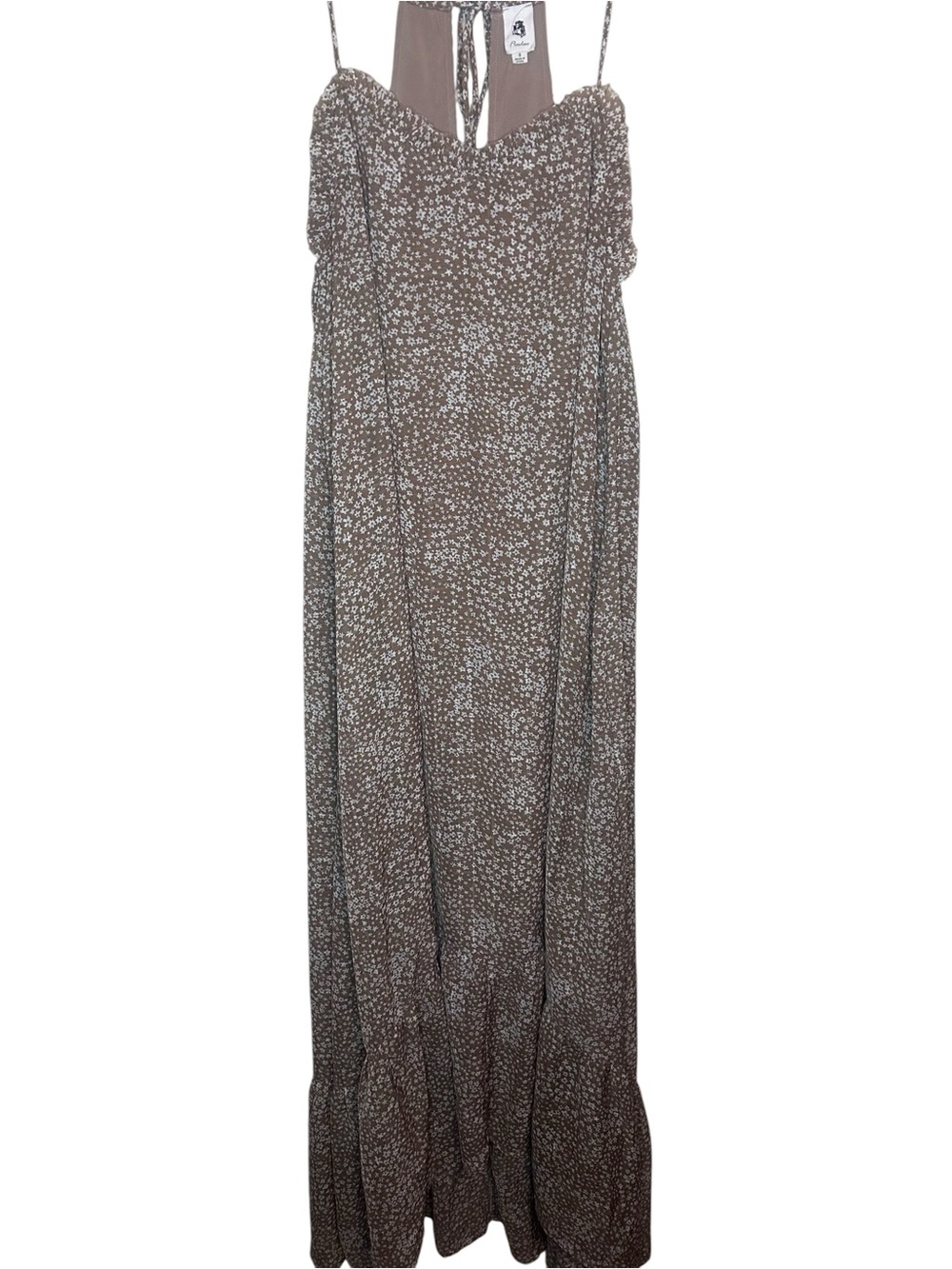 Maxi Floral Spaghetti-Strap Dress in Brown